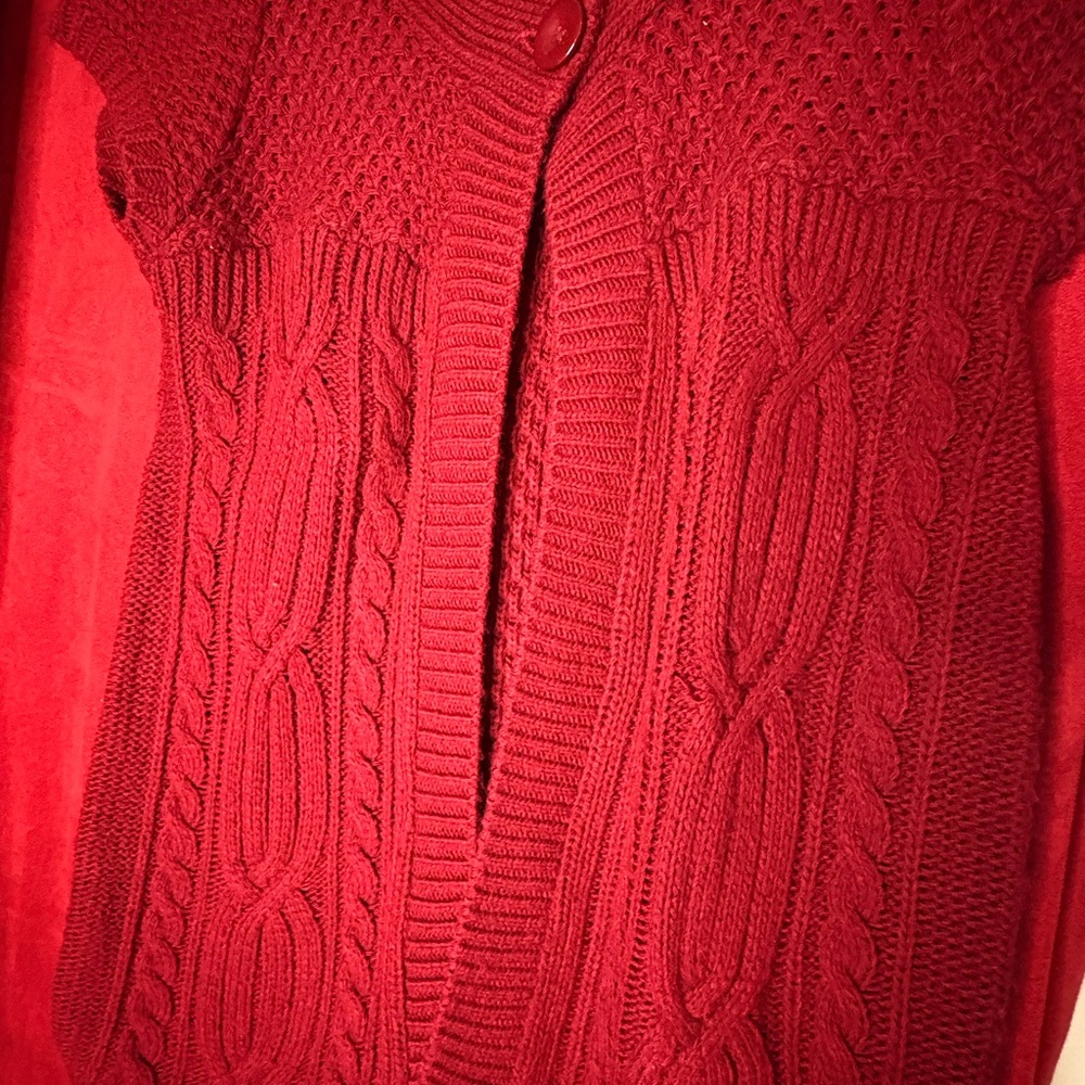 Koret Women's Burgundy Cable Knit Cardigan Sz Medium - Picture 3 of 8